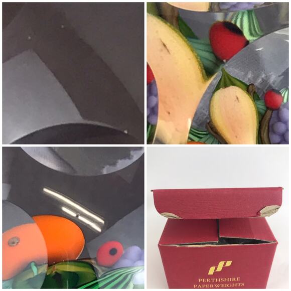 Perthshire Fruit 1994F Oranges Grapes Lemon Feather Cut Faceted Paperweight Box - Picture 13 of 15